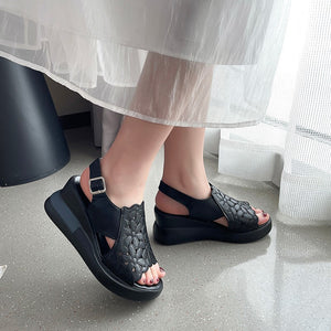【35-40】2024 verano nuevo casual señoras muffin sandalias de plataforma con punta redonda