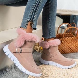 Plus Size Round Toe Flat Solid Color Buckle Fashion Boots