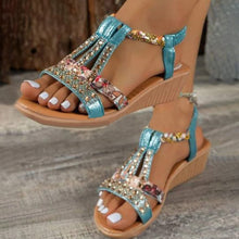 Load image into Gallery viewer, Women&#39;s Casual Rhinestone Wedge Round Toe Sandals
