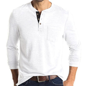 Mens Casual Round Neck Buttons Shirt Tops Soild Color Long Sleeves Slim Fit Tee