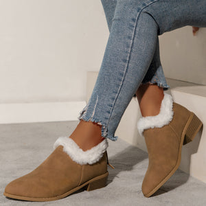 Winter Fashion Thick Heel Short Boots For Women With Plush Lining And Casual Rear Zipper Short Boots