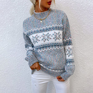 Women's Christmas Knitwear 2023 Long Sleeve Loose Half Turtleneck Snowflake Sweater for Women
