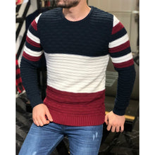 Cargar imagen en el visor de la galería, Men&#39;s Color Block Striped Warm Crew Neck Sweater
