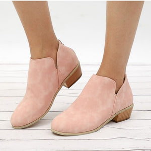 Solid color pointed toe casual back zipper low heel women's shoes