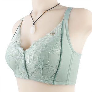 Women's lace front button shaped bra