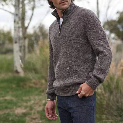 Mens Soft Wool Knit Half Zip Funnel Neck Jumper Sweater Top