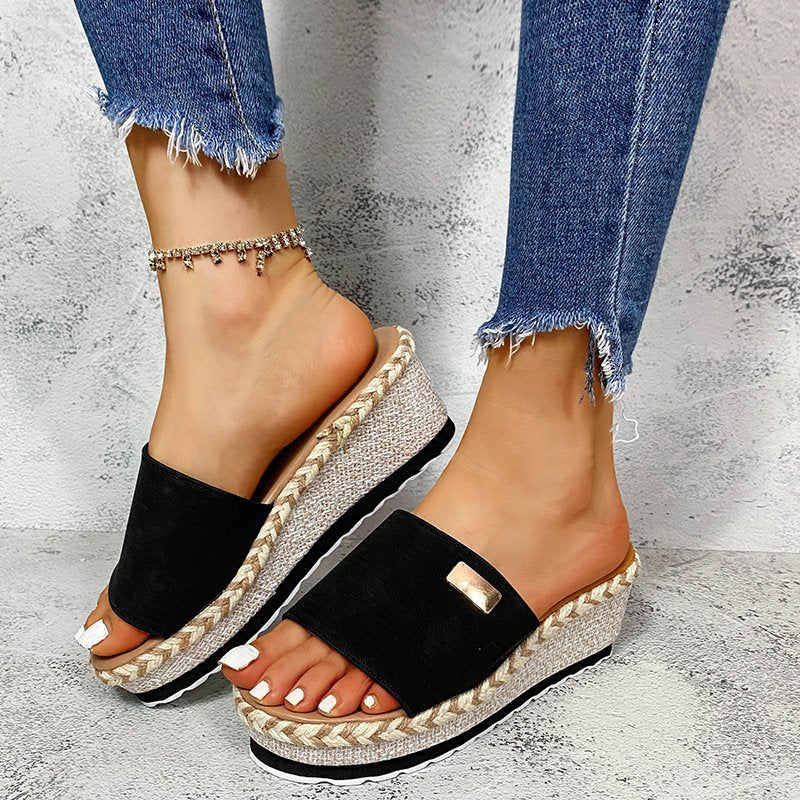 Women's summer new thick-soled wedge slippers