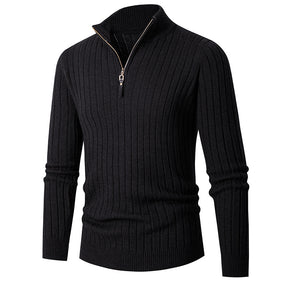 Men's Solid Cable Casual Zip Stand Collar Sweater