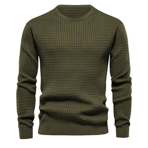 Mens Autumn And Winter Casual Loose Knitted Checkered Round Neck Hatless Versatile Long Sleeve Sweater