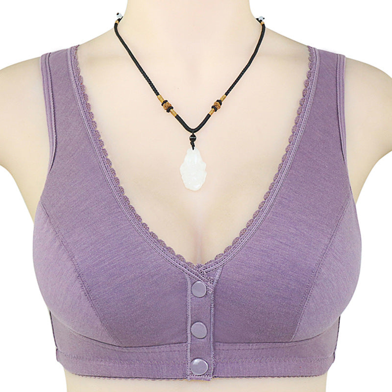 Button Front Lace Trim Soft Cotton Tank Bra