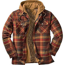 Cargar imagen en el visor de la galería, Shirt Jacket for Men Button and Zip Closure Plaid Thickened Loose Men&#39;s Casual Jacket Color Matching
