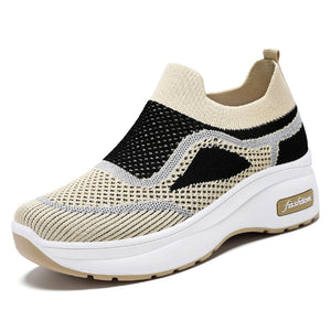 Fashion Spring And Summer Women Sports Shoes Thick Sole Middle Heel Slip On
