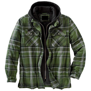 Shirt Jacket for Men Button and Zip Closure Plaid Thickened Loose Men's Casual Jacket Color Matching