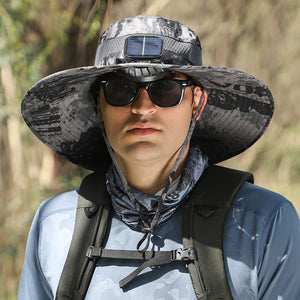 Wide Brim Solar Fan Outdoor Fishing Hat-Solar & USB Charging