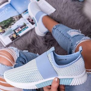 Women's round toe casual fly mesh elastic shoes