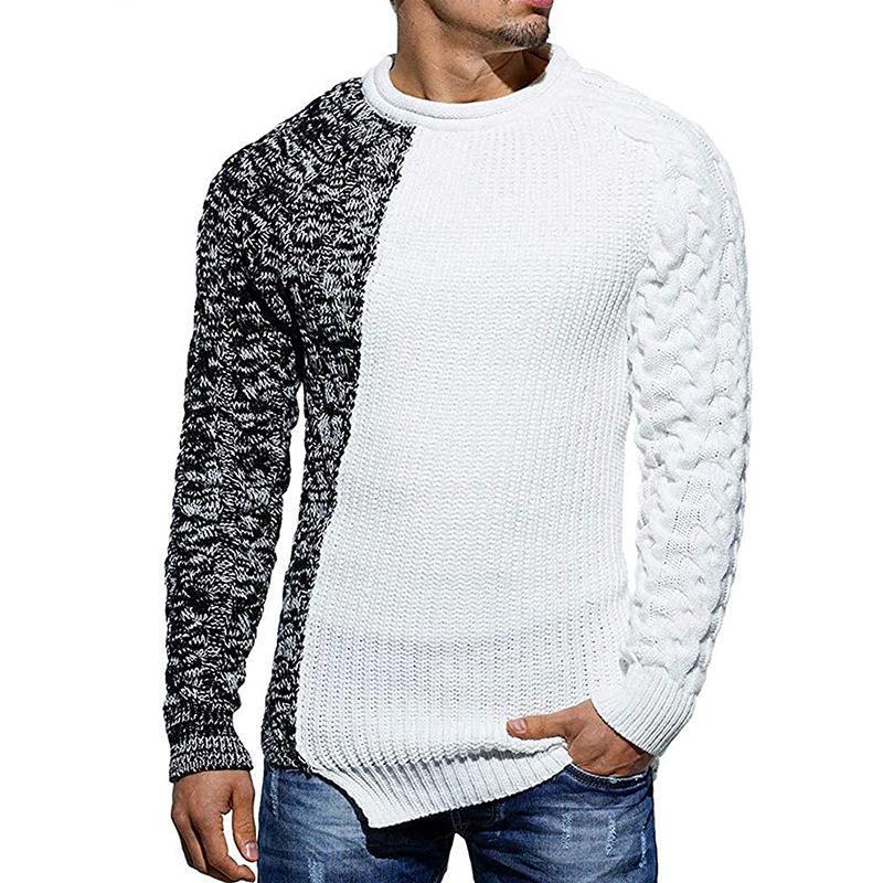 Mens Slim Fit Crew Neck Thick Sweaters Color Block Big and Tall Knit Pullovers