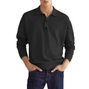 Men's Solid Color Long Sleeve Polo Shirt