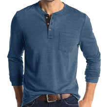 Cargar imagen en el visor de la galería, Mens Casual Round Neck Buttons Shirt Tops Soild Color Long Sleeves Slim Fit Tee
