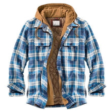 Cargar imagen en el visor de la galería, Shirt Jacket for Men Button and Zip Closure Plaid Thickened Loose Men&#39;s Casual Jacket Color Matching
