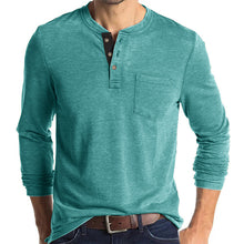 Load image into Gallery viewer, Mens Casual Round Neck Buttons Shirt Tops Soild Color Long Sleeves Slim Fit Tee
