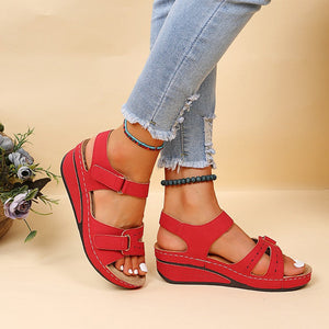 Women's round toe platform Velcro sandals