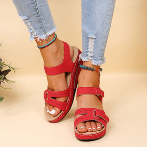 Women's round toe platform Velcro sandals-UK
