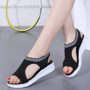 Women's Breathable Elastic Band Thick Sole Mesh Sports Sandals