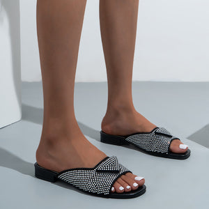 2023 New Rhinestone Low Heel Ladies Slippers
