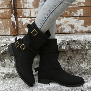 2023 new mid-tube flat bottom Martin women's autumn British style knight boots
