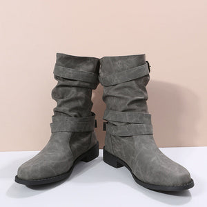 2023 new mid-tube flat bottom Martin women's autumn British style knight boots