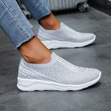 Load image into Gallery viewer, Women&#39;s Breathable Knit Rhinestone Flat Sneakers
