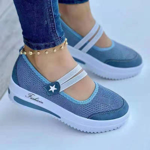 Ladies Fly Knit Low Top Mesh Wedge Round Toe Shoes