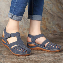 Load image into Gallery viewer, Women Hollow Out Breathable Wedges Thick Sole Buckle Sandals
