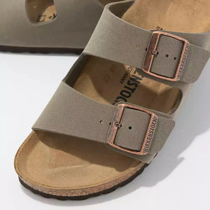 Unisex double-breasted slippers in brushed leather with cork soles