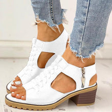 Load image into Gallery viewer, Sursell Peep Toe Cutout Zipper Chunky Heeled Sandals
