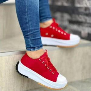 2023 round toe lace-up platform arch support canvas shoes