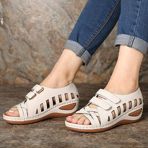 Women's Hollow Open Toe Velcro Wedge Sandals