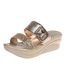 Load image into Gallery viewer, Ladies Sequined Rhinestone Wedge Slippers
