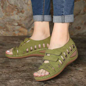 Women's Hollow Open Toe Velcro Wedge Sandals